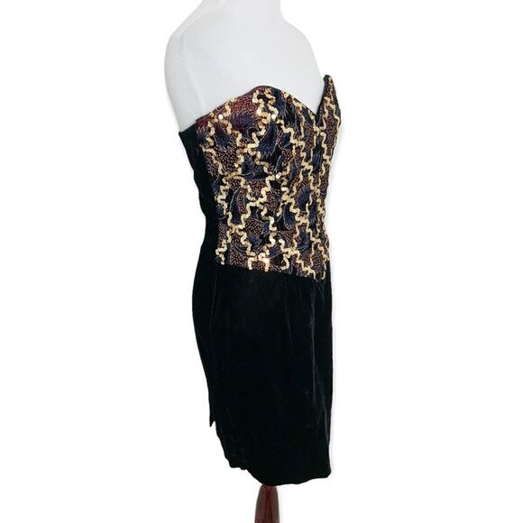 Jessica McClintock Gunne Sax 80's Velvet Sequin Mini Dress - Picture 4 of 11
